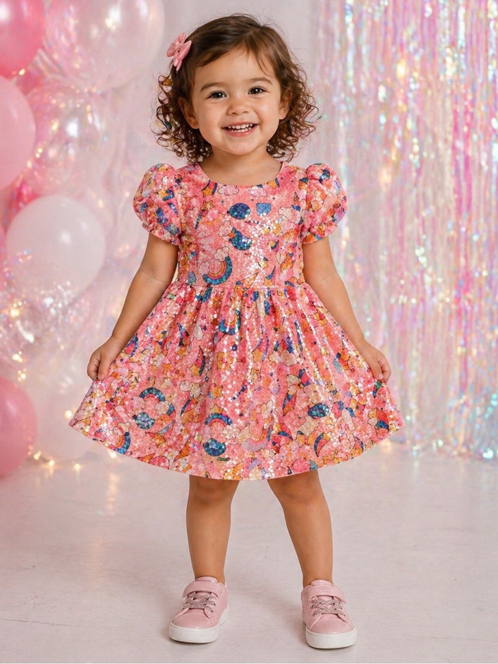 Lola + The Boys Unicorn Sequin Dress Size 2 Pink Rainbow Sparkle Party Dress